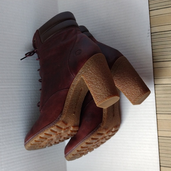 Timberland Tillston Burgundy and Brown Heeled Boots with Lace-up Detail 11 - Picture 8 of 11